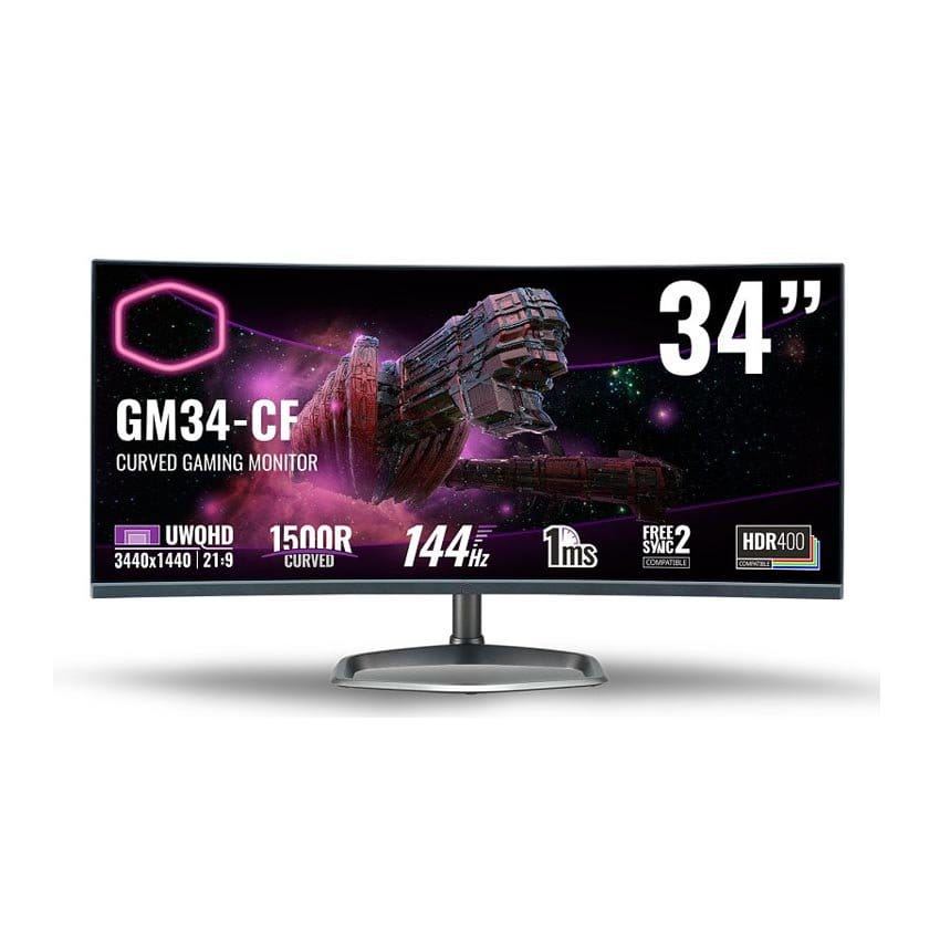 Màn hình Cooler Master GM34-CW2 (34 inch/2K/VA/144Hz/1ms/400 nits/HDMI+DP/Loa/GSync+FreeSync2)