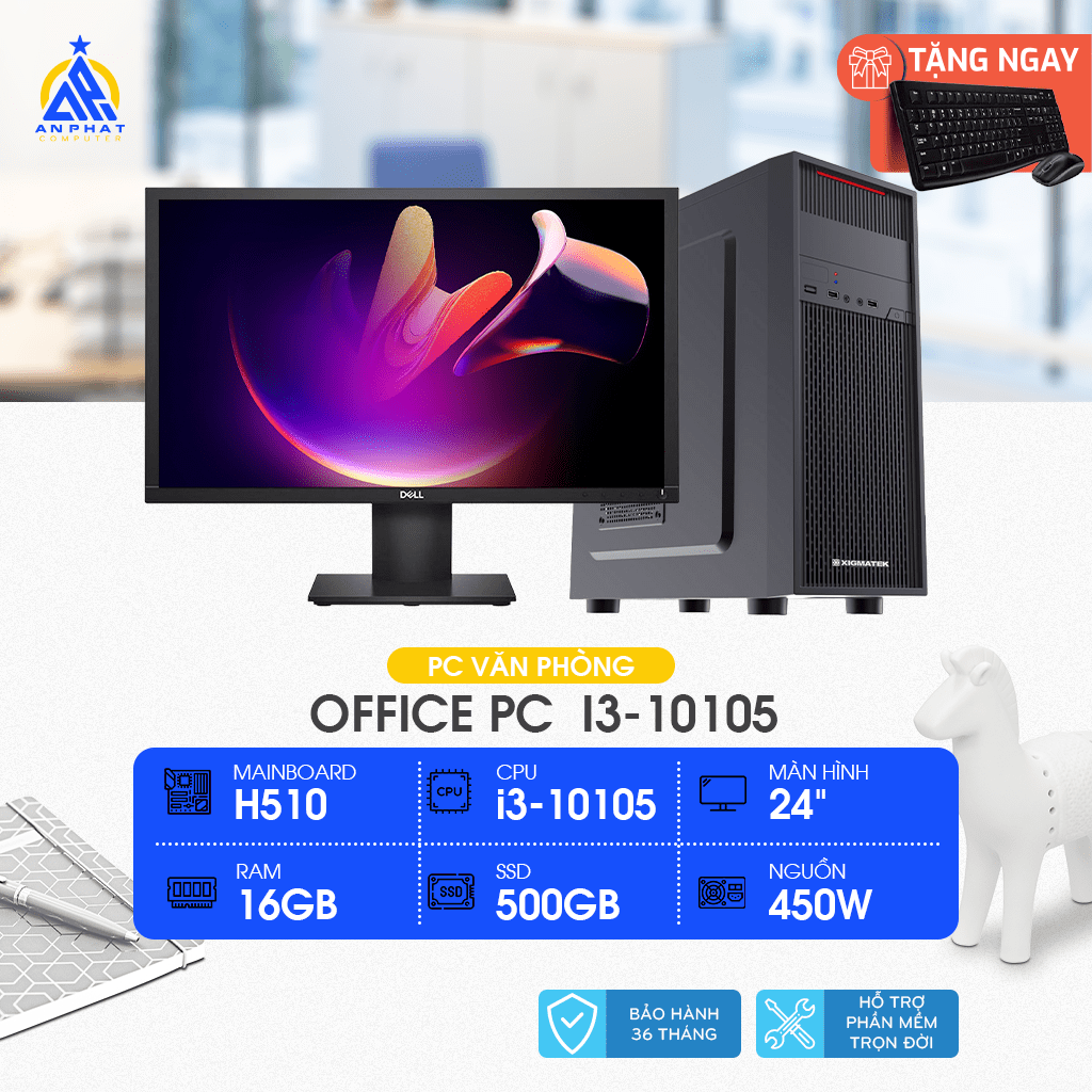 Bộ i3-10105| RAM 16G | SSD 512GB |Màn 24"FHD